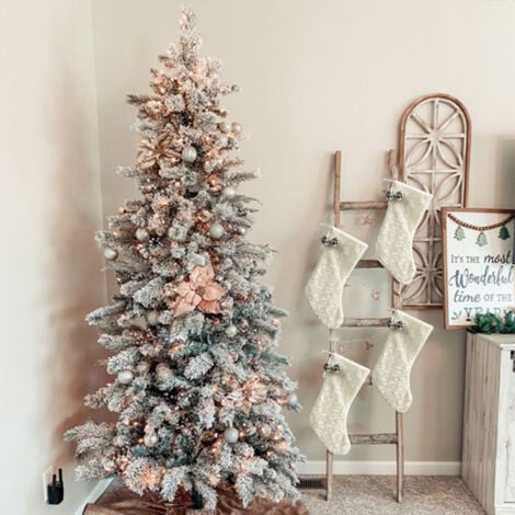2pcs White Plush Christmas Stockings Hanging Gift Bags Xmas Party Decorations-44.5cm