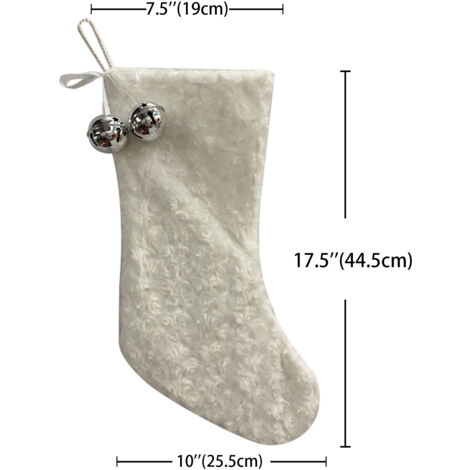 2pcs White Plush Christmas Stockings Hanging Gift Bags Xmas Party Decorations-44.5cm