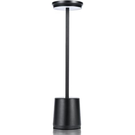 Wireless Metal Desk Lamp, Portable LED Table Lamp with Touch Sensor, Rechargeable Aluminum 3 Colors Light, 3 Level Brightness Lamp, Night Light, Bedside Lamp, Dining Room Lamp (Black)