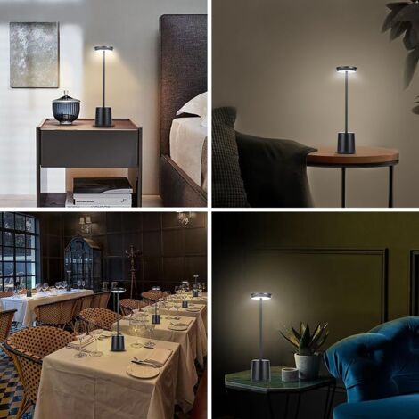 Wireless Metal Desk Lamp, Portable LED Table Lamp with Touch Sensor, Rechargeable Aluminum 3 Colors Light, 3 Level Brightness Lamp, Night Light, Bedside Lamp, Dining Room Lamp (Black)