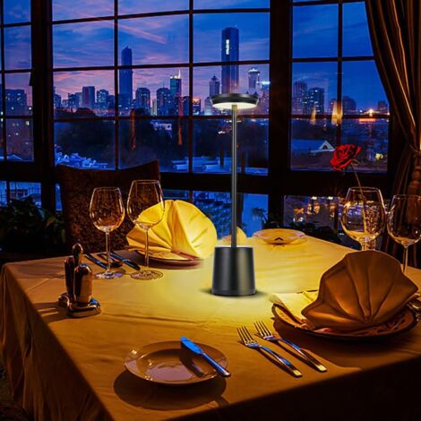 Wireless Metal Desk Lamp, Portable LED Table Lamp with Touch Sensor, Rechargeable Aluminum 3 Colors Light, 3 Level Brightness Lamp, Night Light, Bedside Lamp, Dining Room Lamp (Black)