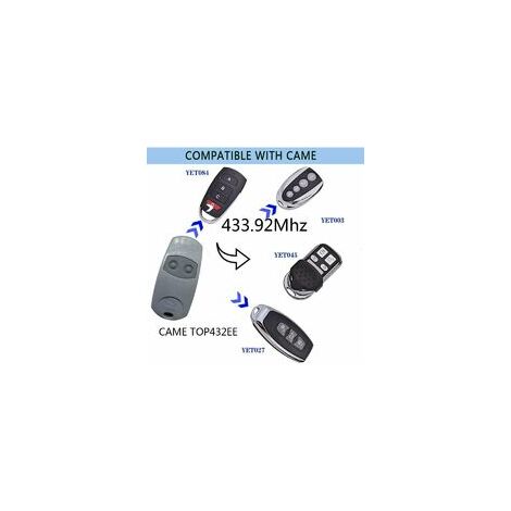 Universal Gate Remote Control, Came Top 432EE Pack of 2 Portable Remote Controls 433, Compatible with Door and Garage Remote Control Top432NA/432/432EV/432A /432M/432S T432/433.92MHz (Siber)