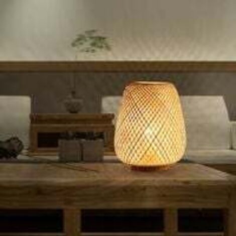 Bamboo Weaving Lantern Table Lamp Bedside Lamp Japanese Style Simple Decorative Table Light Lighting Bamboo Weaving Desk Lampshade for Bedroom, Living Room