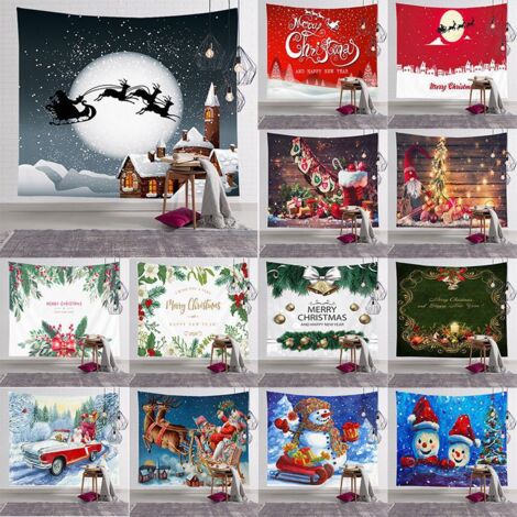 Christmas Wall Tapestry Wall Decor Snowman Santa Claus Christmas Tree Element Digital Printing Tapestry Bedding Tapestry Bedroom Living Room Brushed Style 150x150 CM 20