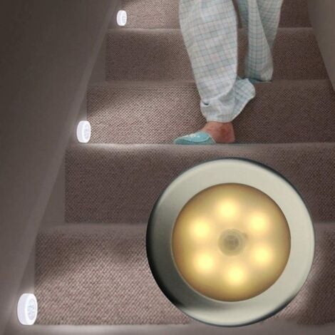 LED Closet Light, 6pcs Cabinet Lights Night Light, Motion Sensor LED Lighting with Magnetic Base, for Stairs Kitchen Display Cabinet (Battery Powered) Silver Warm Light
