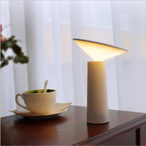 Modern Table Lamp - Wireless Dimmable Touch Control Switch - 360° Adjustable - USB Rechargeable - Desk Lamp for Home Office - White
