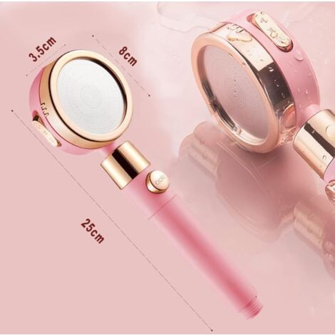 Shower Head, Water Saving Anti-Limescale Shower Head, High Pressure Bathroom Shower Head with 3 + 1 Modes and Filter, One Key Water Stop - ABS - Pink