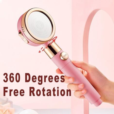 Shower Head, Water Saving Anti-Limescale Shower Head, High Pressure Bathroom Shower Head with 3 + 1 Modes and Filter, One Key Water Stop - ABS - Pink