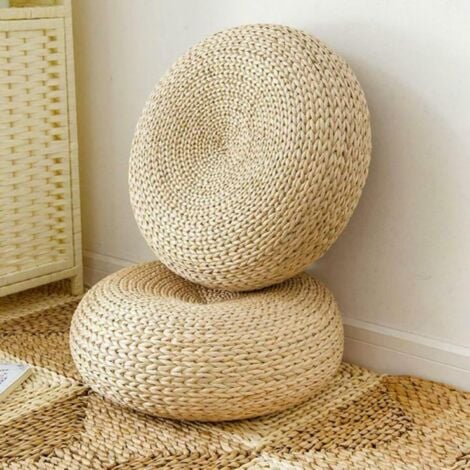 Round Straw Pouf Tatami Cushion Natural Floor Cushions Meditation
