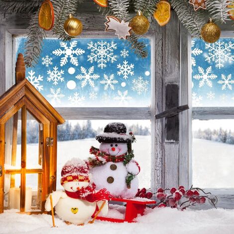 Christmas Window Stickers Blue Theme - Static Cling Snowman Snowflake Decals For Glass Doors, Shop Displays & Home Decor