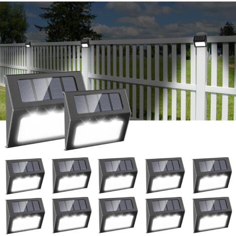 12 Pack Solar Lights Waterproof Solar Powered Stair Lights for Stairs Pathway Fence Patio Garden Driveway Cool White (Black)