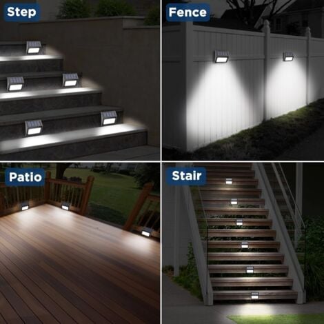 12 Pack Solar Lights Waterproof Solar Powered Stair Lights for Stairs Pathway Fence Patio Garden Driveway Cool White (Black)