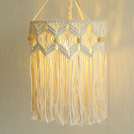 Lampshade Pendant Light Cover Woven Ceiling Light Guard Cage Chandelier Decors for Ceiling Fan Lamp Woven Lampshade Bohemian Decor-30x40CM