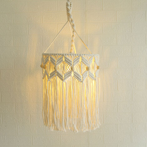 Lampshade Pendant Light Cover Woven Ceiling Light Guard Cage Chandelier Decors for Ceiling Fan Lamp Woven Lampshade Bohemian Decor-30x40CM