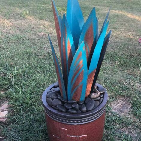 Garden Decoration Ornament Agave Iron Art Creative Ornament 35cm (Silver)