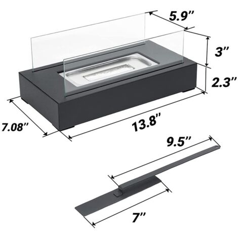 Bioethanol Fireplace, Tabletop Ethanol Fireplace - Portable, Rectangular, Black, Stainless Steel, 2 Glass Panels, for Indoor/Outdoor - Bioethanol Stove, Floor Standing, Mobile