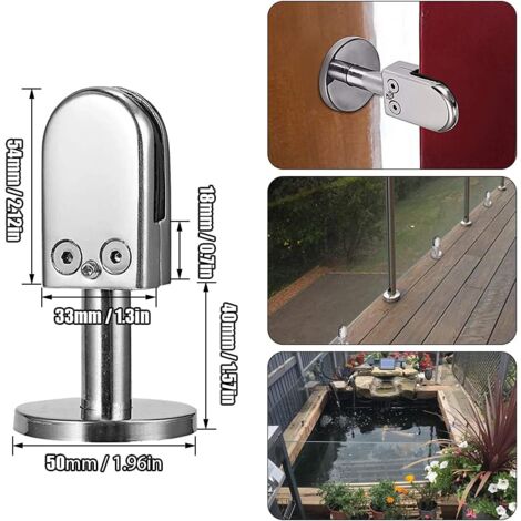 Glass Clamp for Stairs, 2 Pieces Glass Clamp 6-8mm, 304 Stainless Steel Glass Clamp, Glass Clamps for Balustrade, with Bottom Support Column, Adjustable, for Screens, Pool Fences
