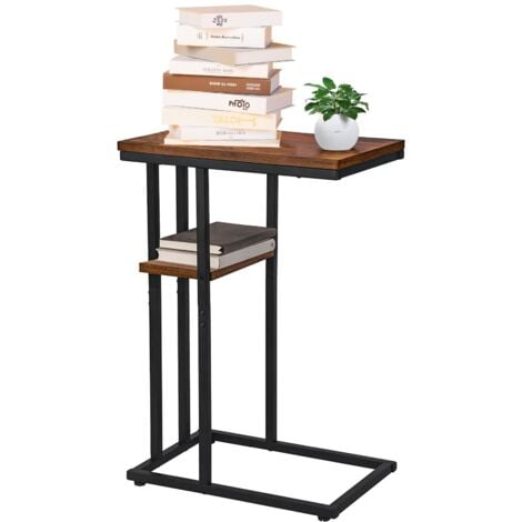 End Table C Shaped Side Table, Sofa and Bed End Table, Small Accent Table for Small Spaces, Living Room, Bedroom, Rustic Snack Table