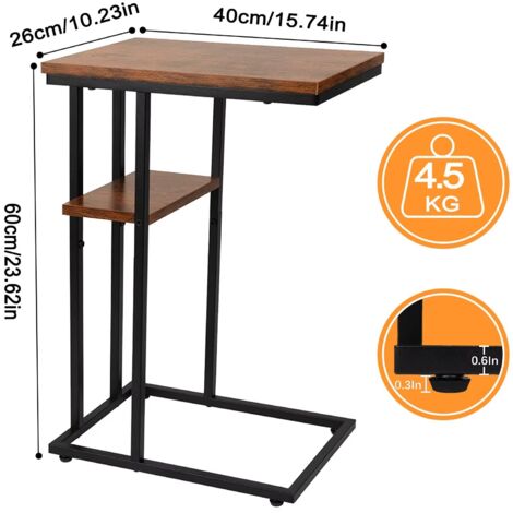 End Table C Shaped Side Table, Sofa and Bed End Table, Small Accent Table for Small Spaces, Living Room, Bedroom, Rustic Snack Table