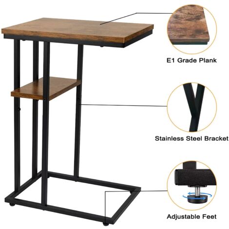 End Table C Shaped Side Table, Sofa and Bed End Table, Small Accent Table for Small Spaces, Living Room, Bedroom, Rustic Snack Table