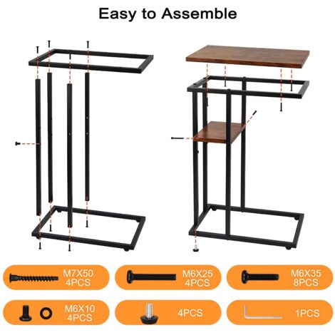 End Table C Shaped Side Table, Sofa and Bed End Table, Small Accent Table for Small Spaces, Living Room, Bedroom, Rustic Snack Table