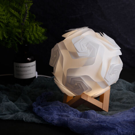 Bedside Lamp-LED Light Creative Night Light USB Small Desk Lamp DIY with Wooden Stand