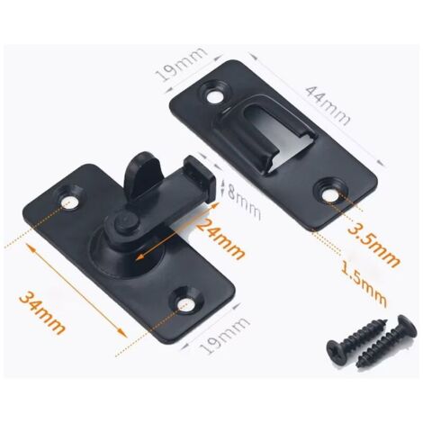 90 Degree Door Lock Latch, Black 2pcs Stainless Steel Safety Angle Lock Latch for Sliding/Push Door