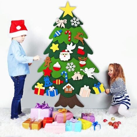 Other Christmas Decoration,Creative Handmade Felt Christmas Tree New Year Gifts for Kids Toys Artificial Tree Wall Hanging Ornaments Christmas Decoration for Home