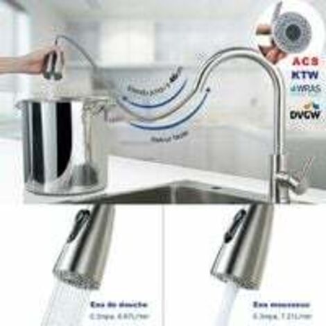 Kitchen Mixer Tap Kitchen Faucet, 304 Stainless Steel Sink Mixer Tap, 360° Rotatable Sink Faucet with Pull-Out Sprayer