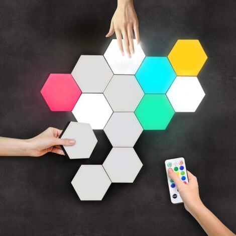 LED Wall Light with Remote Control, Intelligent Hexagonal Lights Touch Control RGB Gaming Lamp Night Lights DIY Geometry Splicing Module for Gaming Setup, Home/Bar/Party Decor, 6 Pack