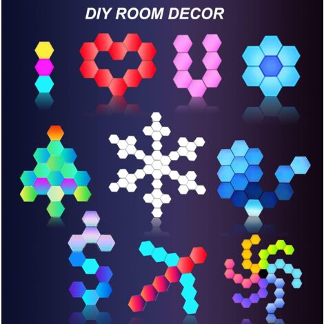 LED Wall Light with Remote Control, Intelligent Hexagonal Lights Touch Control RGB Gaming Lamp Night Lights DIY Geometry Splicing Module for Gaming Setup, Home/Bar/Party Decor, 6 Pack