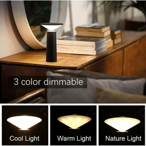Modern Table Lamp - Wireless Dimmable Touch Control Switch - 360° Adjustable - USB Rechargeable - Desk Lamp for Home Office - Black