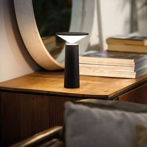 Modern Table Lamp - Wireless Dimmable Touch Control Switch - 360° Adjustable - USB Rechargeable - Desk Lamp for Home Office - Black