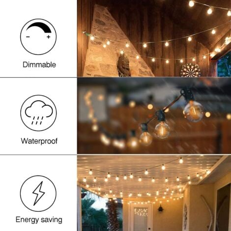 Outdoor String Lights 30M/100FT LED Fairy Lights G40 Bulbs 100+4 Replacement, IP44 Waterproof Outdoor and Indoor Decoration