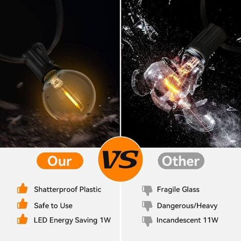Outdoor String Lights 30M/100FT LED Fairy Lights G40 Bulbs 100+4 Replacement, IP44 Waterproof Outdoor and Indoor Decoration