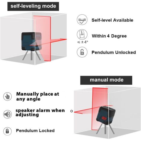 Laser Level, 15M ± 0.2mm/m Self-Leveling Cross Line Laser, 1m Shockproof Rotating Red Horizontal and Vertical Laser Line, Waterproof and Dustproof with Protective Bag and 2xAA Batteries