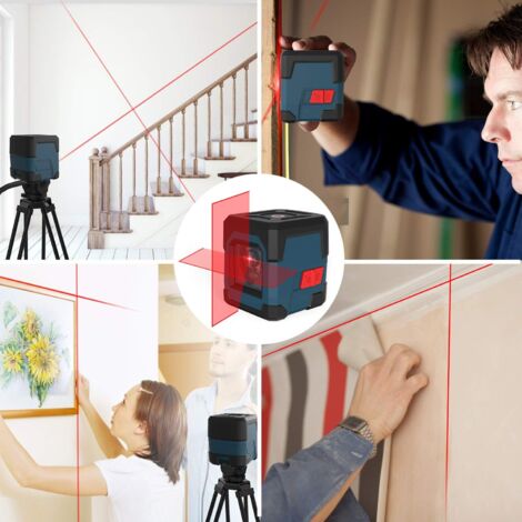 Laser Level, 15M ± 0.2mm/m Self-Leveling Cross Line Laser, 1m Shockproof Rotating Red Horizontal and Vertical Laser Line, Waterproof and Dustproof with Protective Bag and 2xAA Batteries