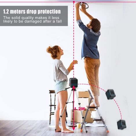 Laser Level, 15M ± 0.2mm/m Self-Leveling Cross Line Laser, 1m Shockproof Rotating Red Horizontal and Vertical Laser Line, Waterproof and Dustproof with Protective Bag and 2xAA Batteries