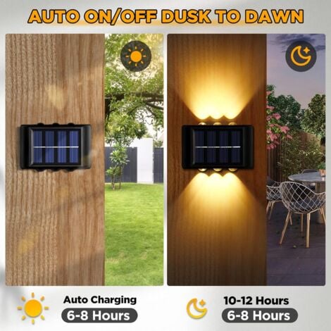 Solar Lights Outdoor, 4 Pack Solar Lights Outdoor Garden, Warm White Outdoor LED Wall Light IP65 Waterproof Solar Up and Down Lights for Garden Yard Patio Balcony Fence