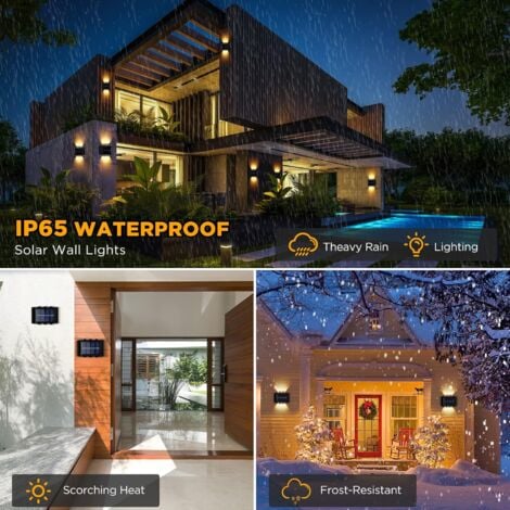 Solar Lights Outdoor, 4 Pack Solar Lights Outdoor Garden, Warm White Outdoor LED Wall Light IP65 Waterproof Solar Up and Down Lights for Garden Yard Patio Balcony Fence