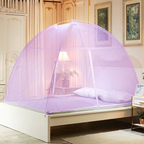 Mosquito net bed garden dome pop up zip closure Purple 180x200cm