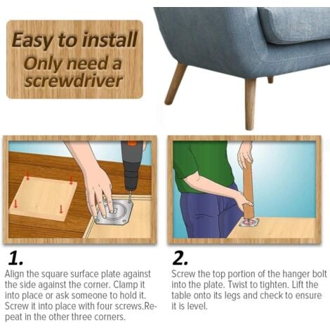 Set of 4 Solid Wood Sofa Legs, Furniture Feet for TV Cabinet Bed Reliable, Replacement Wooden Sofa Legs with Non-Slip Mat and Mounting Plate and Screws (H15cm, Oblique)