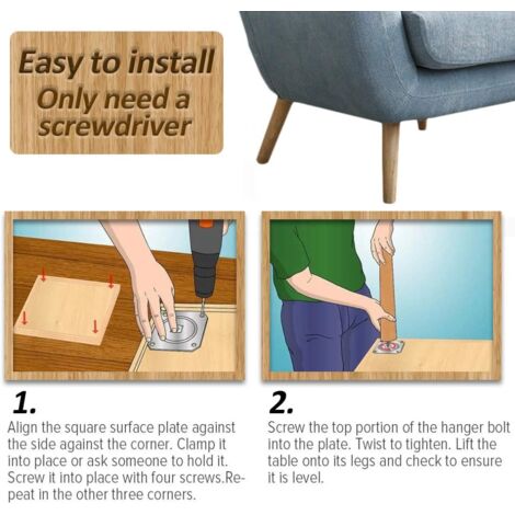 Set of 4 Solid Wood Sofa Legs, Furniture Feet for TV Cabinet Bed Reliable, Replacement Wooden Sofa Legs with Non-Slip Mat and Mounting Plate and Screws (H15cm, Oblique)