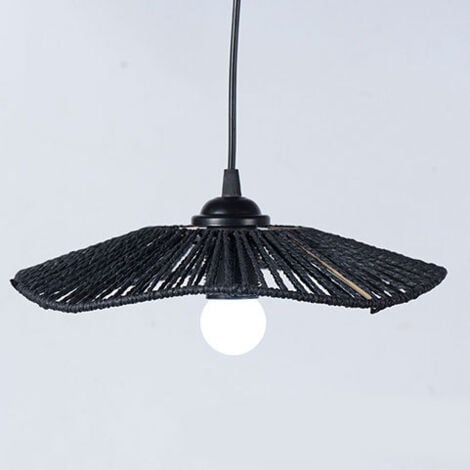 Handwoven Rope Lampshade Rustic Ceiling Lampshade Handmade Decor Table Lamp Pendant Lights Hanging Lampshade for E27, Black