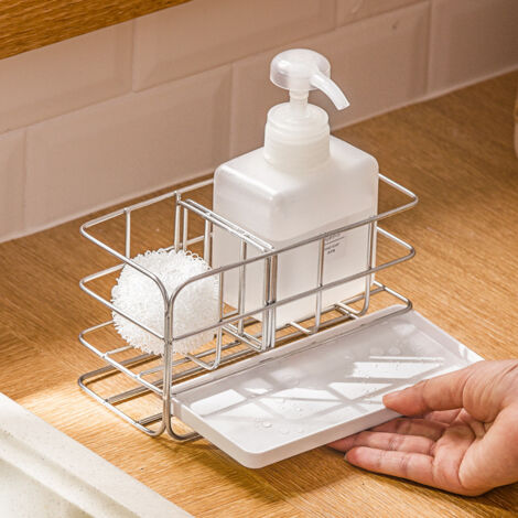 304 Stainless Steel Sponge Holder, Multifunctional Kitchen Sink Organizer, Dish Drainer Tray, Soap Dish, Adjustable Hanging Board