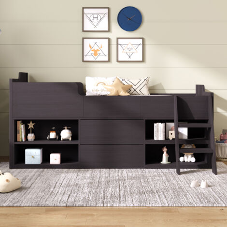 Cabin Bed Mid Sleeper Bed Frame Storage Kids Wooden bed with Drawers Shelf Storage Low Sleeper Bed  3ft Single Children's Wooden Bed - 3ft Single (90 x 190 cm) Frame Only
