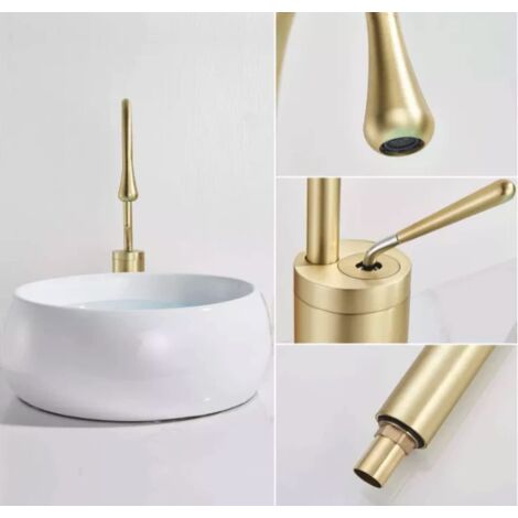 Gold Drop Hot and Cold Basin Faucet, Sink Mixer Tap, Golden Color High Body Basin Faucet, Bathroom and Kitchen Faucet（Including 60cm Water Inlet Hose）