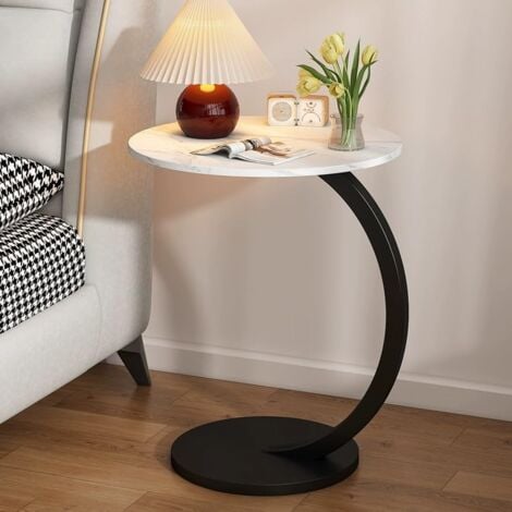 Side Table, Round Coffee Table for Sofa, Small Desk End Table for Living Room, Bedroom Side Table, Ideal for Indoor and Outdoor 40 x 62 cm (White)