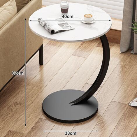 Side Table, Round Coffee Table for Sofa, Small Desk End Table for Living Room, Bedroom Side Table, Ideal for Indoor and Outdoor 40 x 62 cm (White)