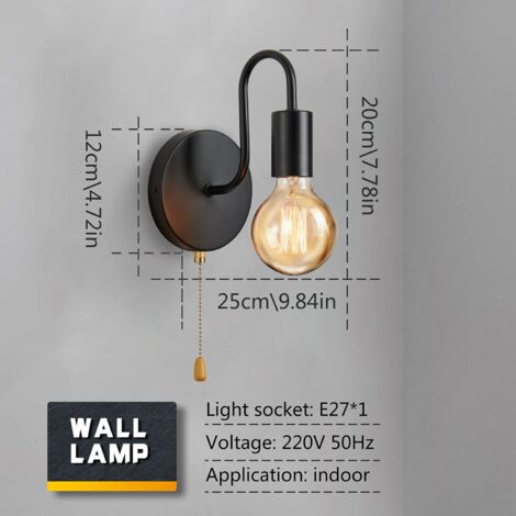 Lightess Vintage Wall Light with Switch Indoor Wall Sconce Black Industrial Wall Lamp Retro Wall Lamp E27 Antique Lamp Metal Wall Sconce Wall Spotlight for Cafe Restaurant Bedroom (Bulb Not Included)